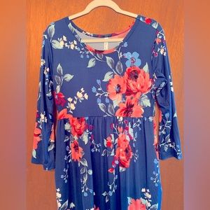 NWT Cobalt Blue Maxi Dress w/ Floral Pattern - Large